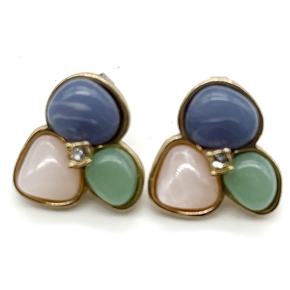 Vintage AVON Trio Earrings Faux Stones Pink Green Purple on Gold Tone Zirconia